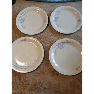 China Pearl Stoneware Iris Dinner Plates Purple and Pink Iris Set of 4